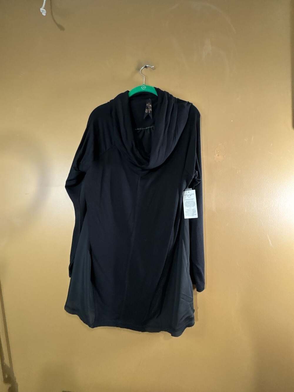 Melissa McCarthy Seven7 Black Long Sleeve Cowl Neck Tunic Top with Sheer Back XL
